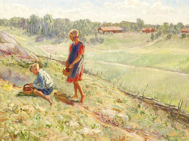 Alf Wallander Berry Picking Children a Summer Day oil painting image